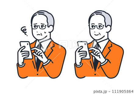 スマートフォンを操作する社長のシンプルなベクターイラストセット素材 111905864