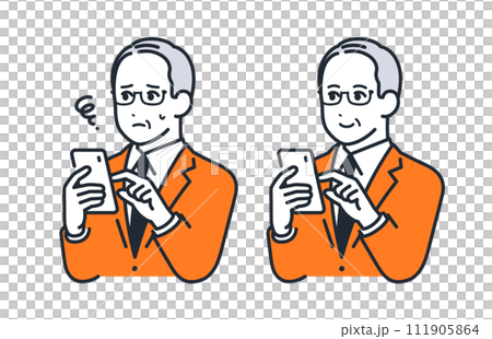 スマートフォンを操作する社長のシンプルなベクターイラストセット素材 111905864