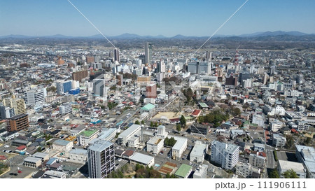 空から見るランドマーク - 郡山市ビッグアイの全景空撮02 111906111