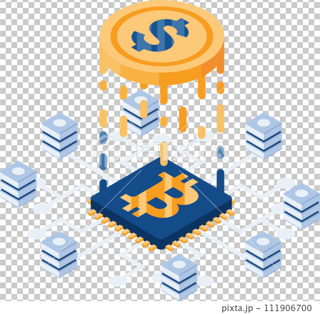 Isometric Dollar Coin Transition to Bitcoin or Digital Currency 111906700