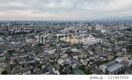 郡山市の躍動 - 中心地を望む空撮景色 郡山市の躍動 - 中心地を望む空撮景色 111907059
