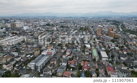 郡山市の躍動 - 中心地を望む空撮景色 郡山市の躍動 - 中心地を望む空撮景色 111907063