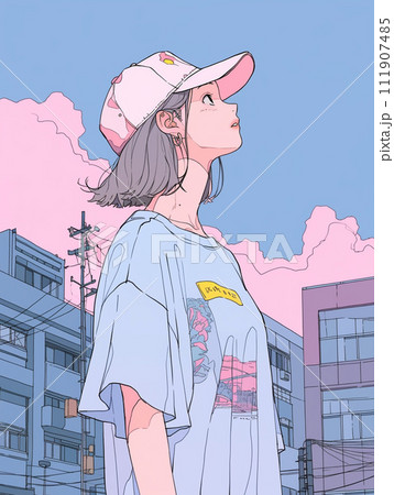 キャップを被ったボーイッシュな女の子のイラスト素材 [111907485] - PIXTA