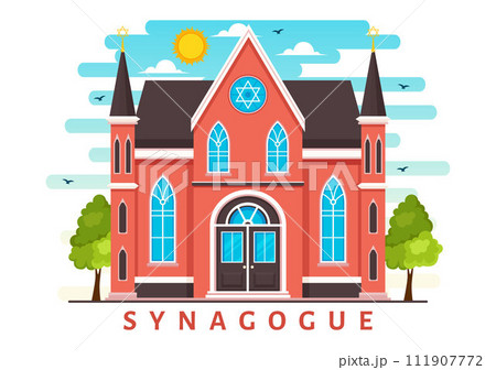 Synagogue Building or Jewish Temple Vector Illustration with Religious, Hebrew or Judaism and Jew Worship Place in Flat cartoon Background 111907772