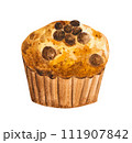 Muffin chocolate chip hand drawn watercolor 111907842