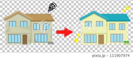 Illustration of renovating an old house into a beautiful detached house 111907974