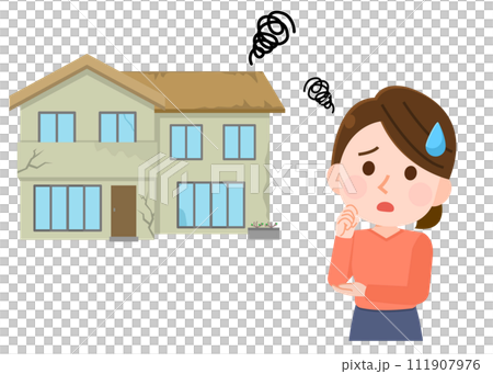 一個被破舊的房子困擾的女人的插圖 111907976
