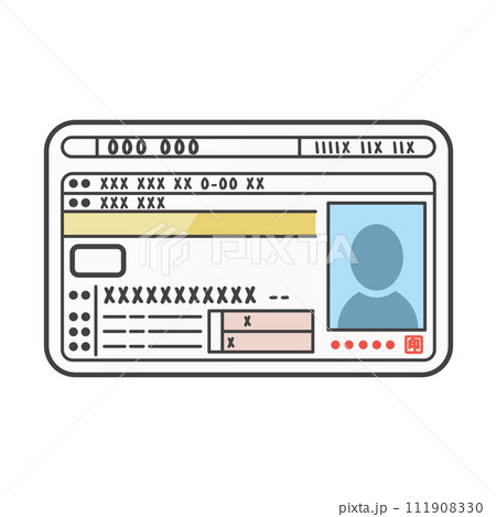 日本の自動車運転免許証のイラスト(顔写真欄:汎用)ゴールド免許、本人確認資料、ID・身分証。 日本の自動車運転免許証のイラスト(顔写真欄:汎用)ゴールド免許、本人確認資料、ID・身分証。 111908330