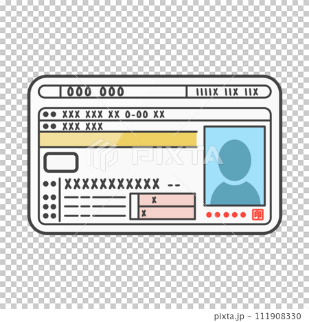 日本の自動車運転免許証のイラスト(顔写真欄:汎用)ゴールド免許、本人確認資料、ID・身分証。 日本の自動車運転免許証のイラスト(顔写真欄:汎用)ゴールド免許、本人確認資料、ID・身分証。 111908330