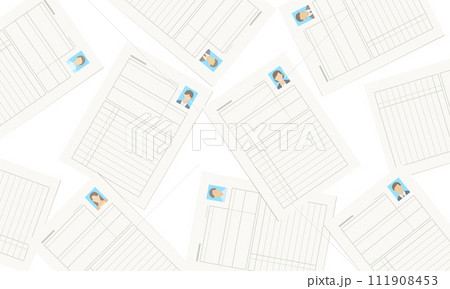 履歴書がたくさん散らばっているイラスト 111908453