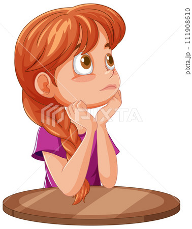 Pensive Girl with Braided Hair Illustration 111908610