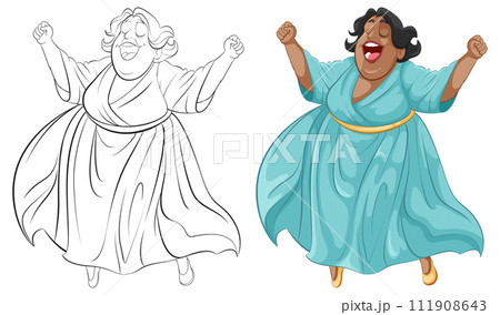 Joyful Woman Celebrating in Blue Dress 111908643