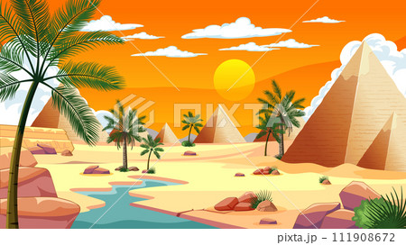 Sunset Over Ancient Egyptian Landscape Sunset Over Ancient Egyptian Landscape 111908672