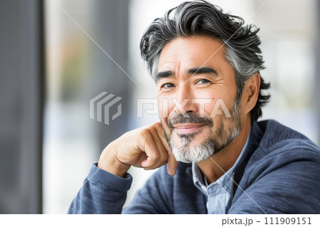 Mature Asian Man Smiling Serenely 111909151