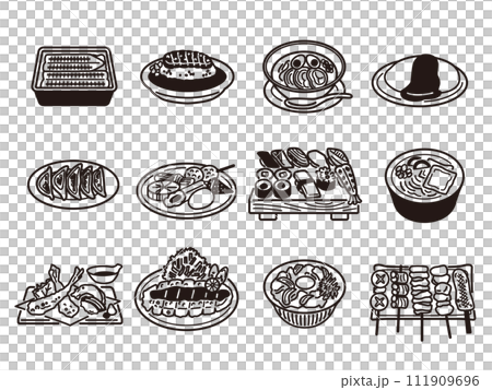 和食のイラストセット(線画) 和食のイラストセット(線画) 111909696