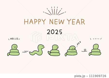 2025年　年賀状　かわいいキャラクターの蛇のイラストレーション 111909726