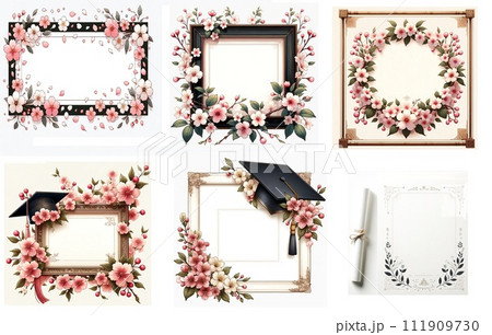 桜の花が描かれたメッセージにも利用できるフレームの 111909730