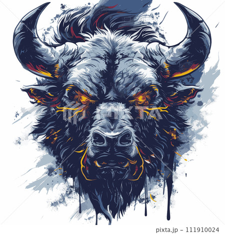 Vibrantly colored illustration of a ferocious monstrous animal with imposing presence Vibrantly colored illustration of a ferocious monstrous animal with imposing presence 111910024