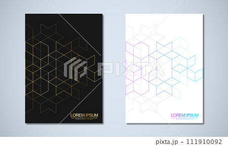 Abstract geometric covers and brochures with isometric vector blocks, and polygon shape patterns 111910092