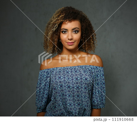 Beautiful black woman portrait. Worth a gray Beautiful black woman portrait. Worth a gray 111910668