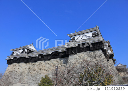 松山城本壇を西側から見る。北隅櫓・十間廊下・南隅櫓・小天守・一ノ門南櫓 111910829