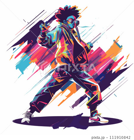Dynamic and Vibrant Anime Hip Hop Dancer Vector Illustration 111910842