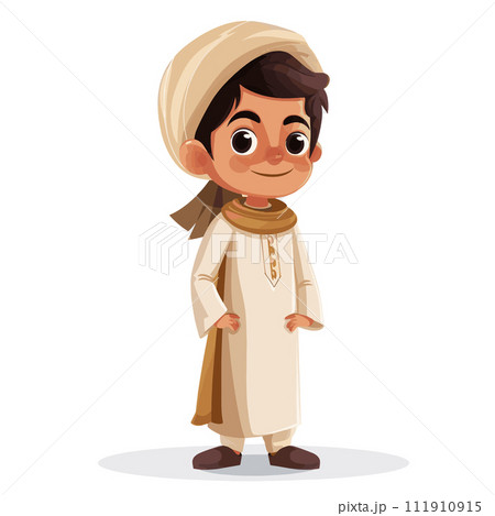 Joyful Representation Charming Vector Art of a Muslim Boy Embracing Cultural Inclusivity 111910915