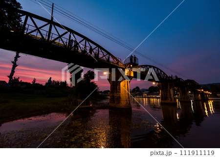 River Kwai bridge with twilight sky, Kanchanaburi, Thailand River Kwai bridge with twilight sky, Kanchanaburi, Thailand 111911119