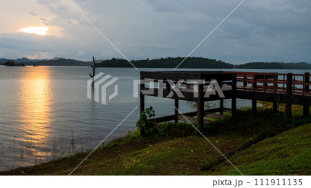 Pom Pee reservoir viewpoint dock at sunset, Kanchanaburi 111911135