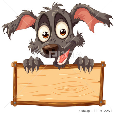 Cheerful Dog Holding a Wooden Sign 111912251