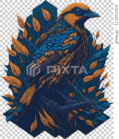 Retro vintage animal bird and leaf branch illustration created with generative AI technology 111912424
