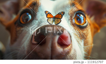 Unexpected Harmony: Butterfly and Dog. Generative AI 111912707