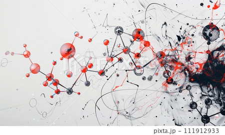Scientific formulas on a white background, styled with bright elements, depict molecular structures. 111912933