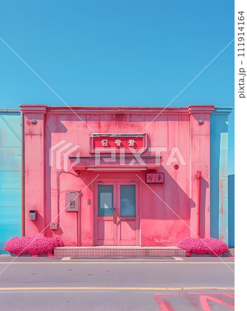 Pink Building in Urban Tokyo Neighborhood 111914164