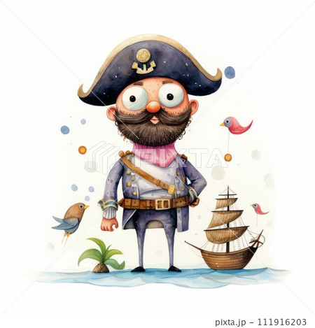Pirate cartoon character drawing design for student learning Created with Generative AI technology. 111916203