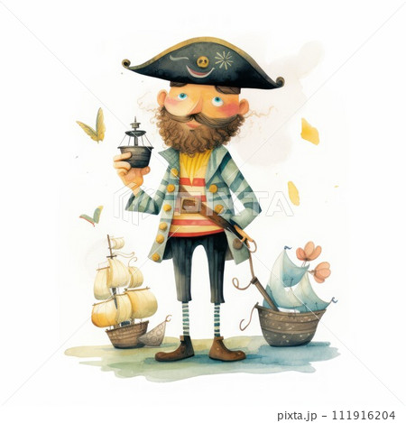 Pirate cartoon character drawing design for student learning Created with Generative AI technology. 111916204