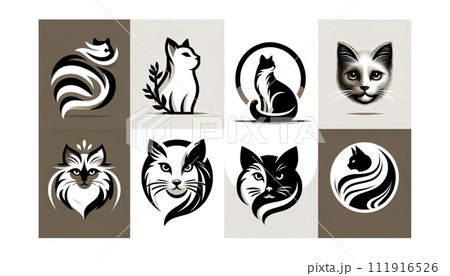 猫のロゴ　黒白茶色 111916526