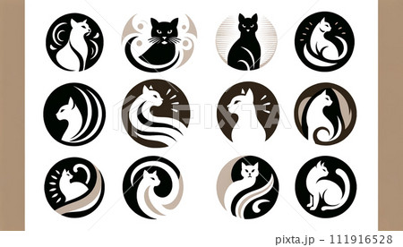 猫のロゴ　黒白茶色 111916528