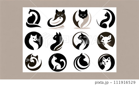 猫のロゴ　黒白茶色 111916529