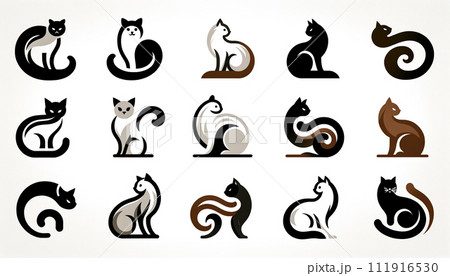 猫のロゴ　黒白茶色 111916530