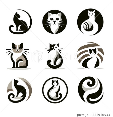 猫のロゴ　黒白茶色 111916533