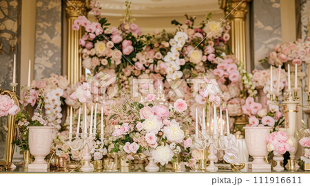 Wedding decoration with peonies, floral decor and event celebration, peony flowers and wedding ceremony in the garden, English country style 111916611