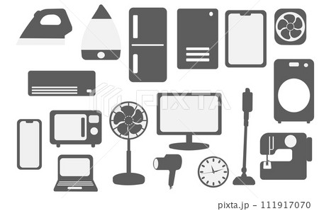 白黒のシンプルな家電アイコンイラスト 111917070