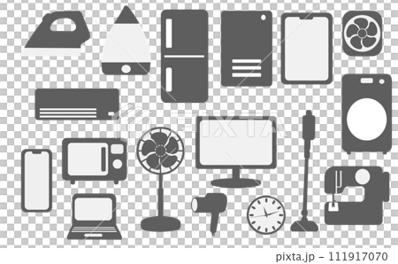 白黒のシンプルな家電アイコンイラスト 111917070