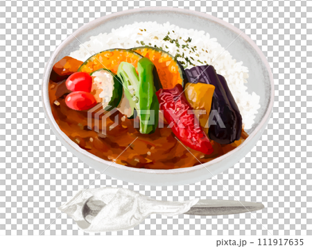 蔬菜咖哩(配歐芹和湯匙) 蔬菜咖哩(配歐芹和湯匙) 111917635