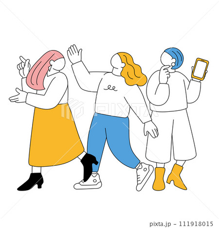 おしゃべりを楽しむ若い女性のシンプルなイラスト おしゃべりを楽しむ若い女性のシンプルなイラスト 111918015