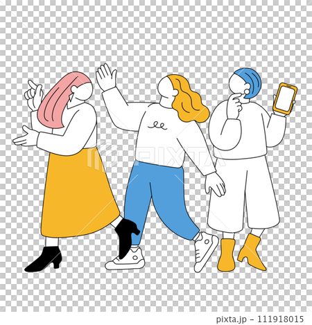 おしゃべりを楽しむ若い女性のシンプルなイラスト おしゃべりを楽しむ若い女性のシンプルなイラスト 111918015