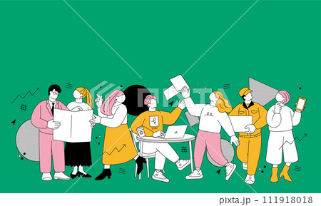 オフィスで働く人々のシンプルなイラスト オフィスで働く人々のシンプルなイラスト 111918018