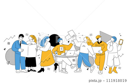 オフィスで働く人々のシンプルなイラスト 111918019