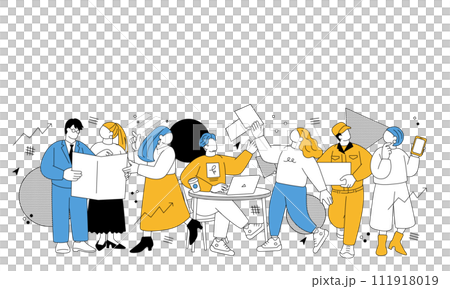 オフィスで働く人々のシンプルなイラスト 111918019